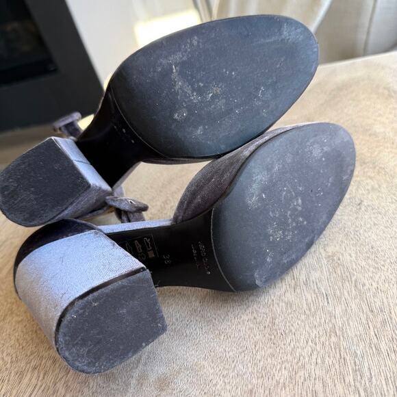 Diane Bennet Velvet Block Heel Ankle Strap Pumps Taupe 3.5" Made in Italy 38 - Picture 5 of 9